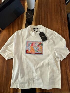 Versace White Short Sleeve Tee with Colorful Classical Print